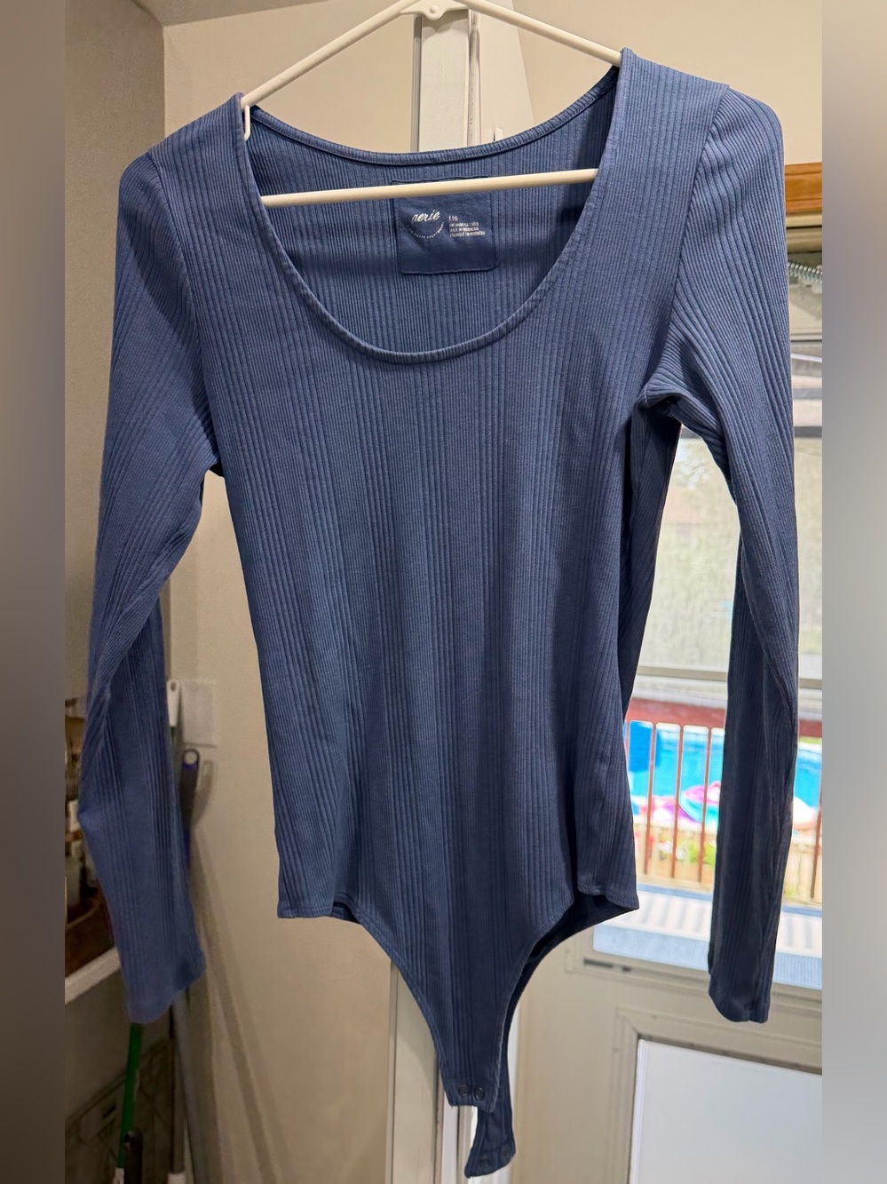 aerie Ribbed Long-Sleeve Scoop Neck Bodysuit - Slate Blue